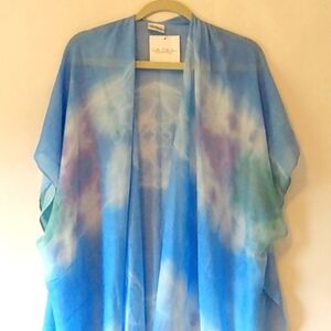 Blue White Rauna Kaftan Shawl Wrap  by Bella Collection CLOUDS N' SKIES SLITS